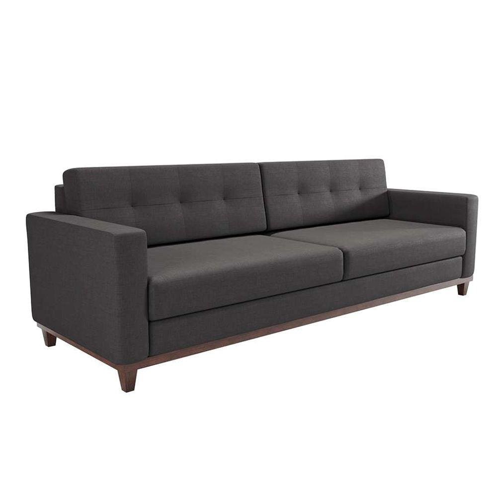 Sofá 3 Lugares Living Base de Madeira Linho Cotton Grafite 210cm
