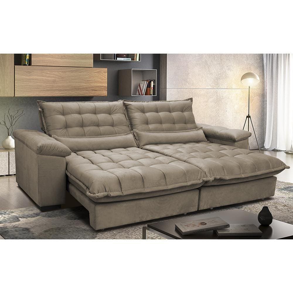Sofá Retrátil e Reclinável 2,72m com Molas Ensacadas Cama inBox Aconchego Tecido Suede Castor