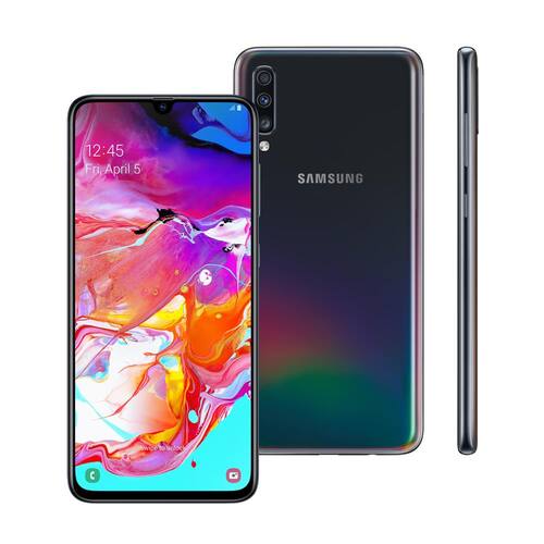 imagem-Smartphone Samsung Galaxy A70 Preto 128GB, Tela Infinita de 6.7", Câmera Traseira Tripla, Leitor Digital na Tela, Android 9.0 e Processador Octa-Core