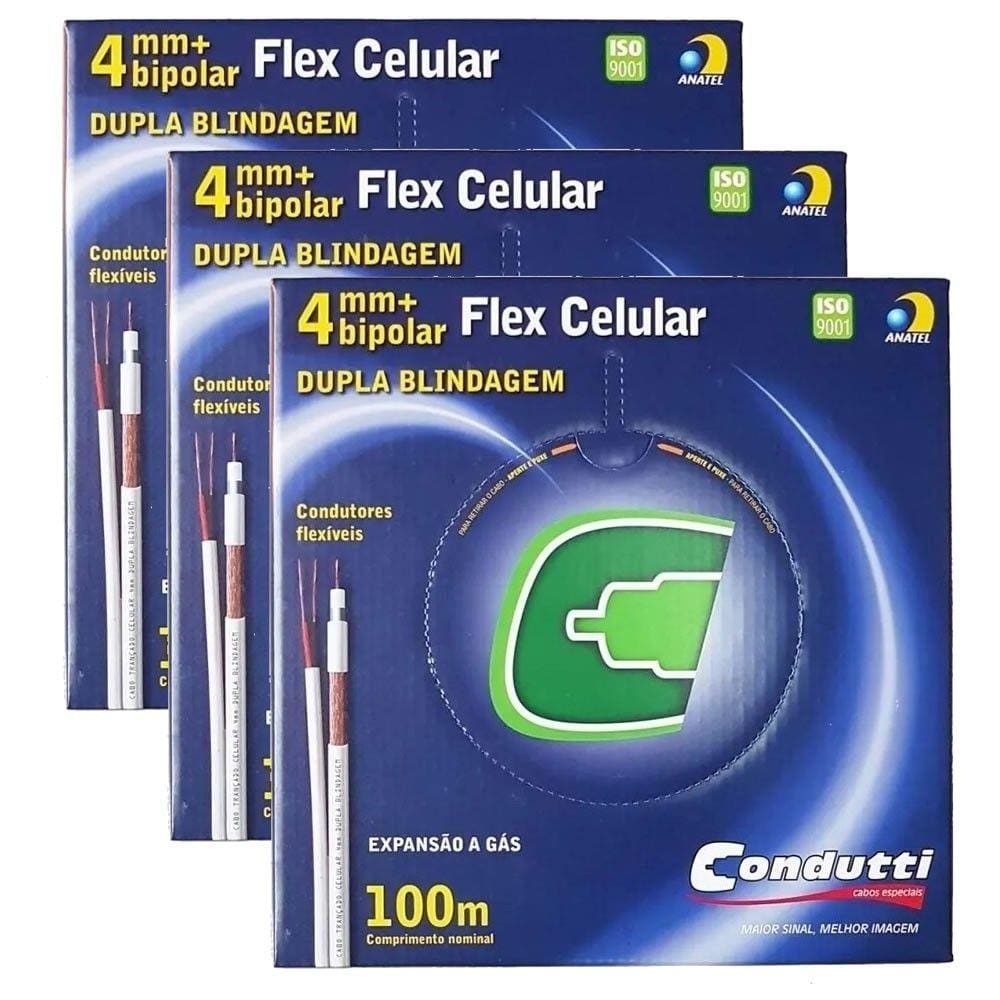 Kit 3 Cabo Coaxial RF 4mm + Bipolar 2x26awg Dupla Blindagem Rl 100m Condutti