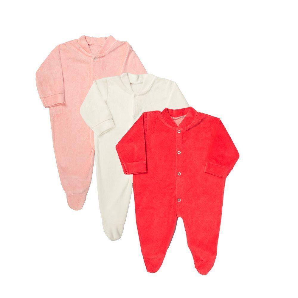 Macacão Plush Bebê Kit 3 Peças Pijama Feminino | Extra