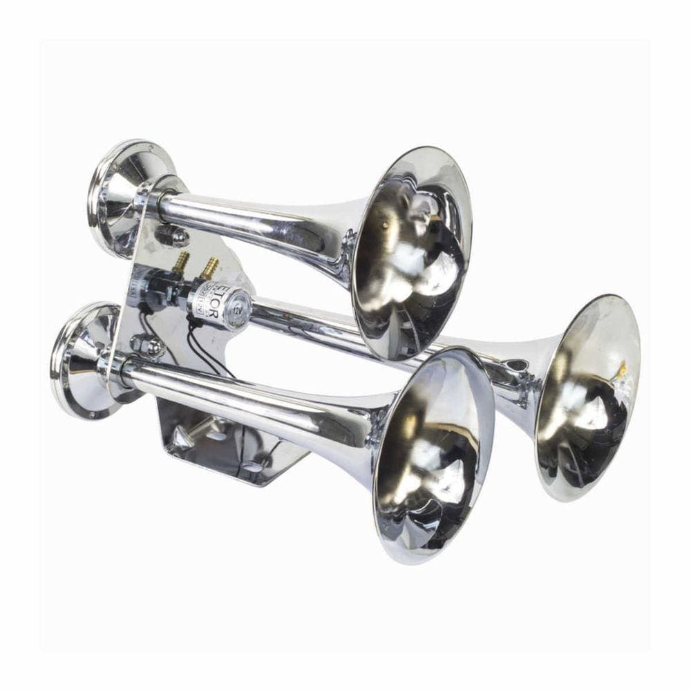 Buzina Trem Navio Caminhão Eletropneumática 3 Cornetas Alta Performance 12V / 24V Vetor VT052