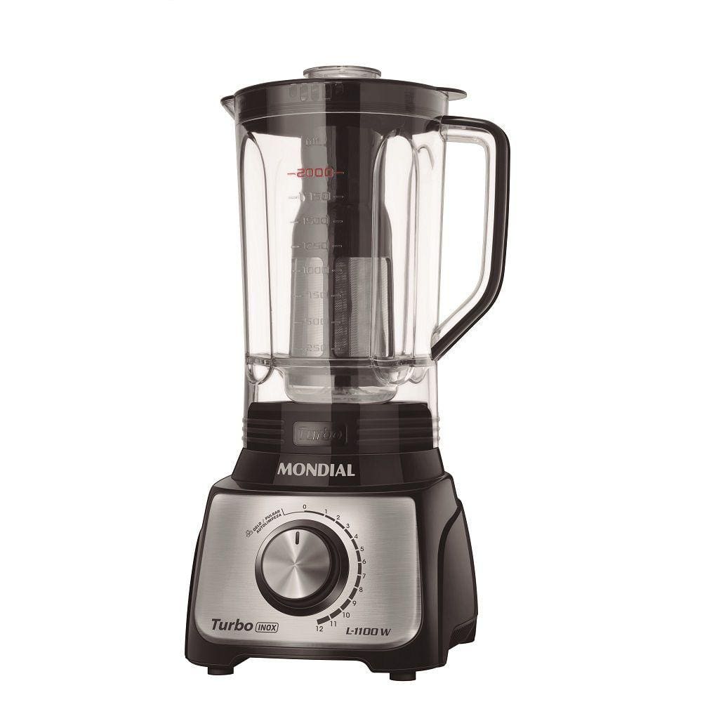 Liquidificador Mondial Turbo Inox L-1100 BI 12 velocidades 1100 W 3 litros com filtro - Preto