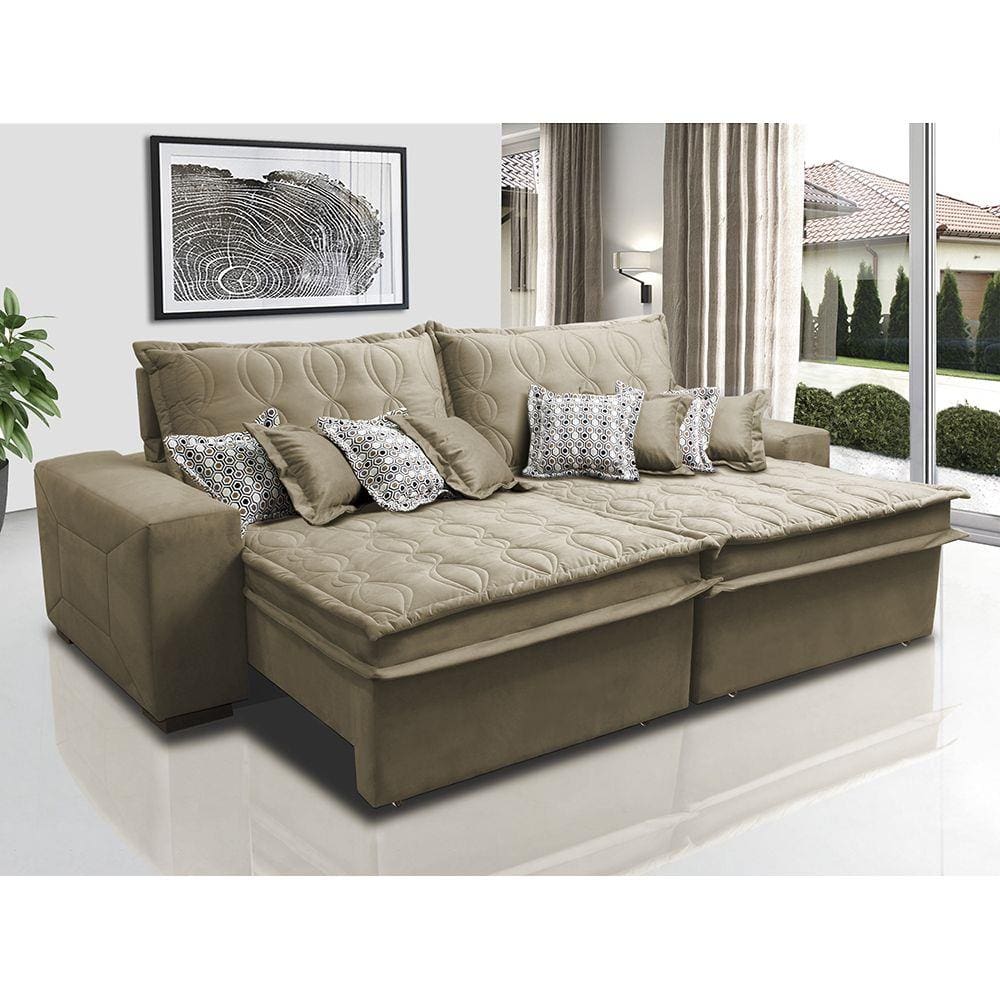 Sofá Retrátil e Reclinável 2,72m com Molas Ensacadas Cama Inbox Supreme Tecido Suede Velusoft Castor