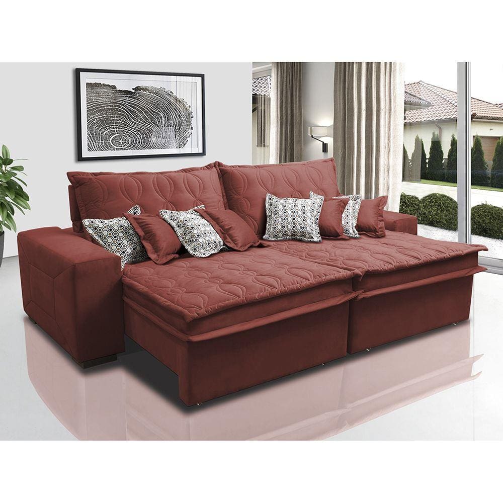 Sofá Retrátil e Reclinável 3,12m com Molas Ensacadas Cama Inbox Supreme Tecido Suede Velusoft Vermelho