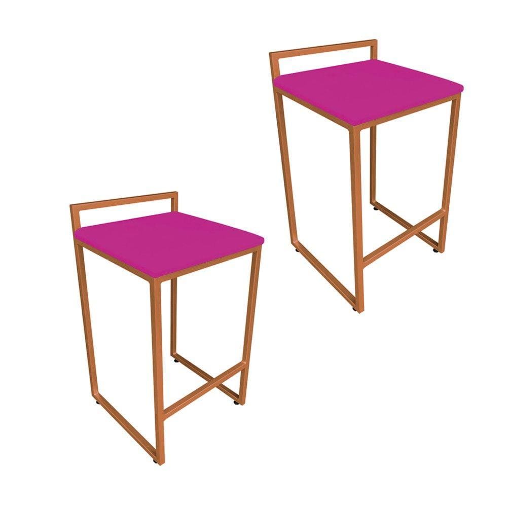 Conjunto 02 Banquetas Alta Lavínia Suede Base Cobre D`Rossi