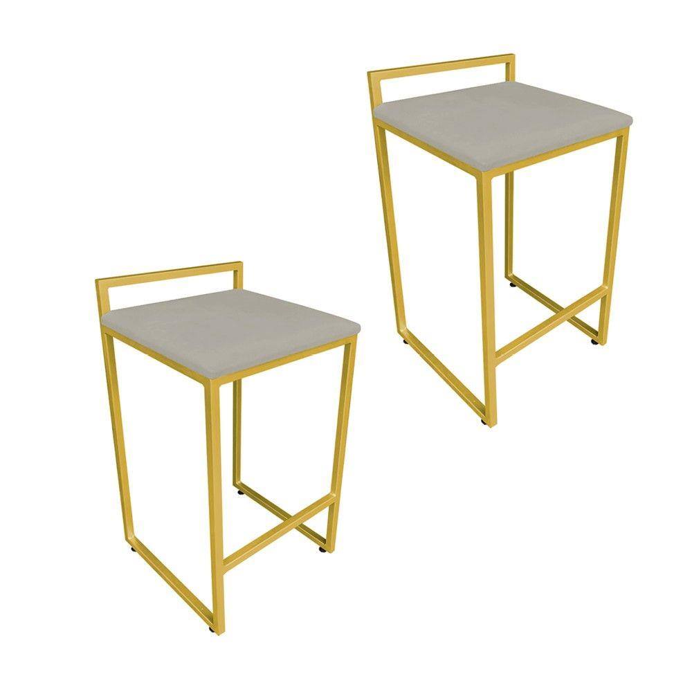 Conjunto 02 Banquetas Alta Lavínia Suede Base Dourado D`Rossi