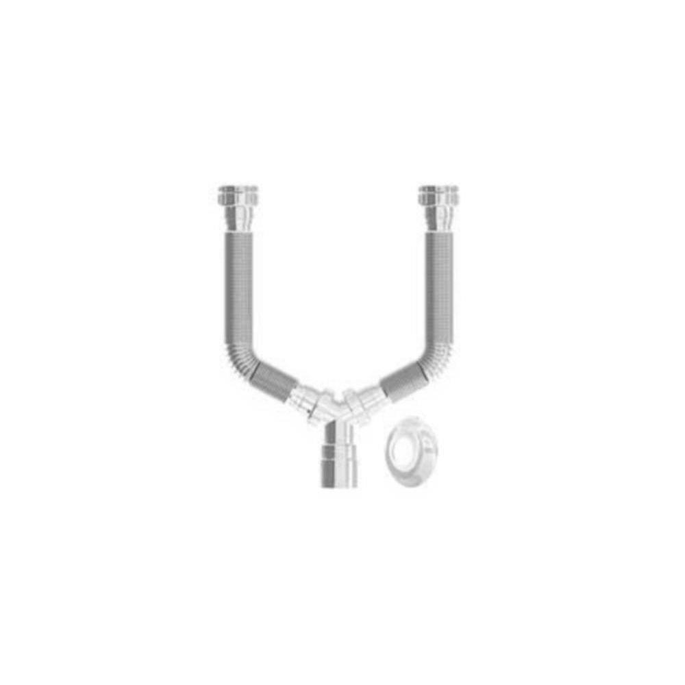 Sifão Tubo Extensível Universal Duplo Cromado Com Suporte e Canopla