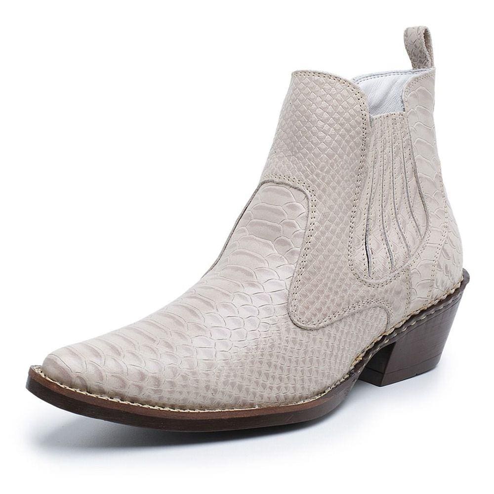 Botina Masculina Bico Fino Anaconda Country JNA SHOES Creme