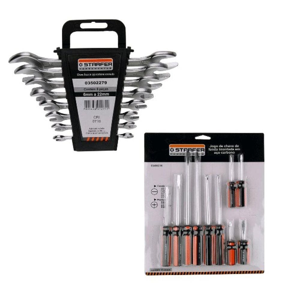 Jogo 22 Pçs Chave Combinada + Chave Fenda Philips Starfer