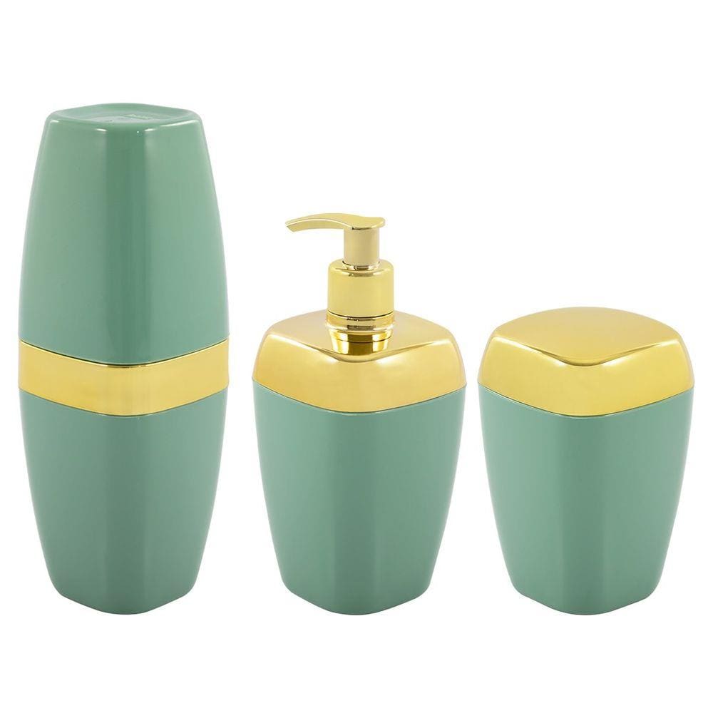 Kit Porta Escova Sabonete Líquido Algodão Dourado Luxo