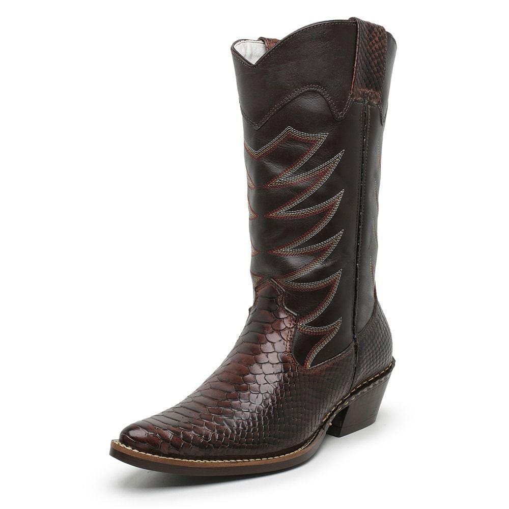 Bota Texana Country Masculina Cano Longo Bico Fino Couro JNA SHOES Anaconda