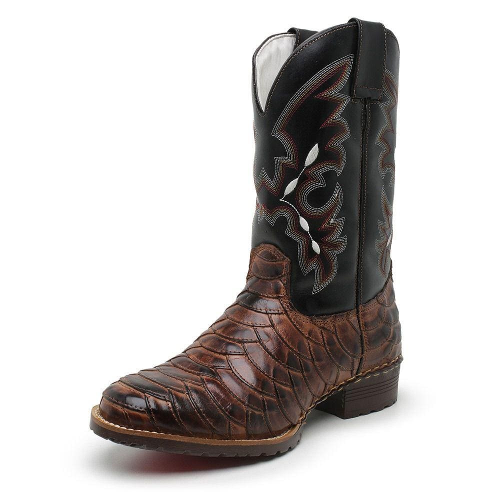 Bota Country Texana Couro Cano Longo Bico Redondo JNA SHOES Preta Luxo