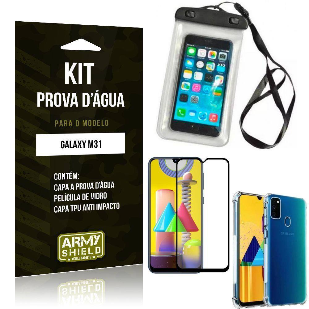 Kit Prova D`água Galaxy M31 Capinha Prova D`água +Capa Anti Impacto + Película 3D - Armyshield | Extra
