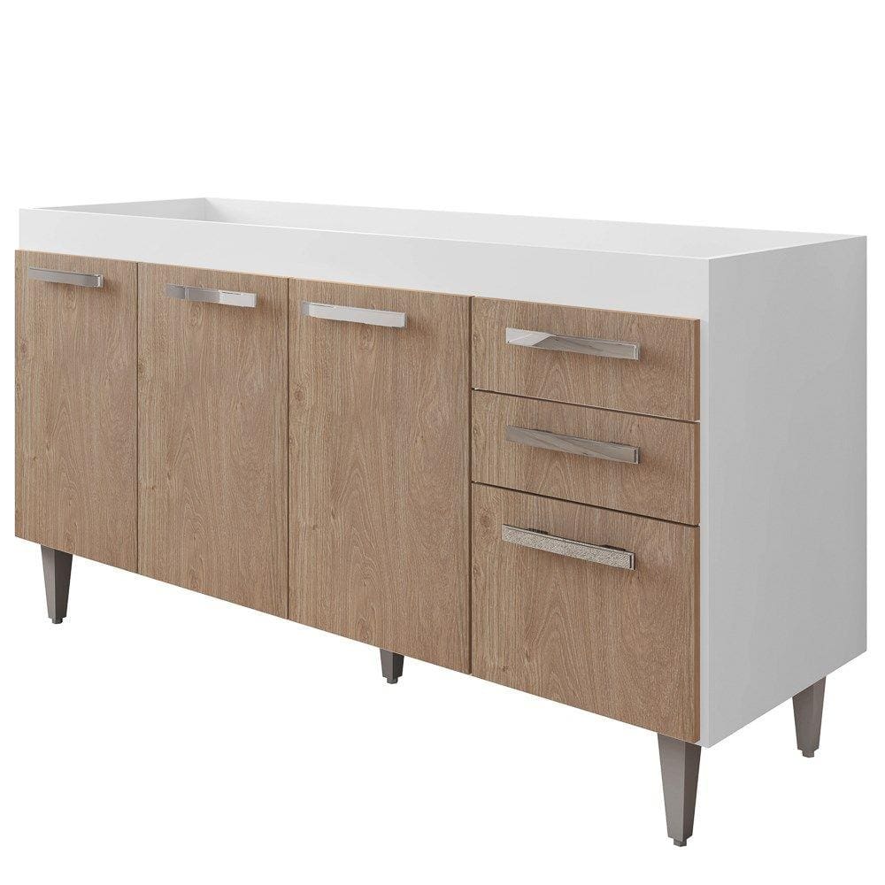Balcão Gabinete de Pia 150cm 4 Portas 2 Gavetas Lis L03 Branco/Castanho - Mpozenato