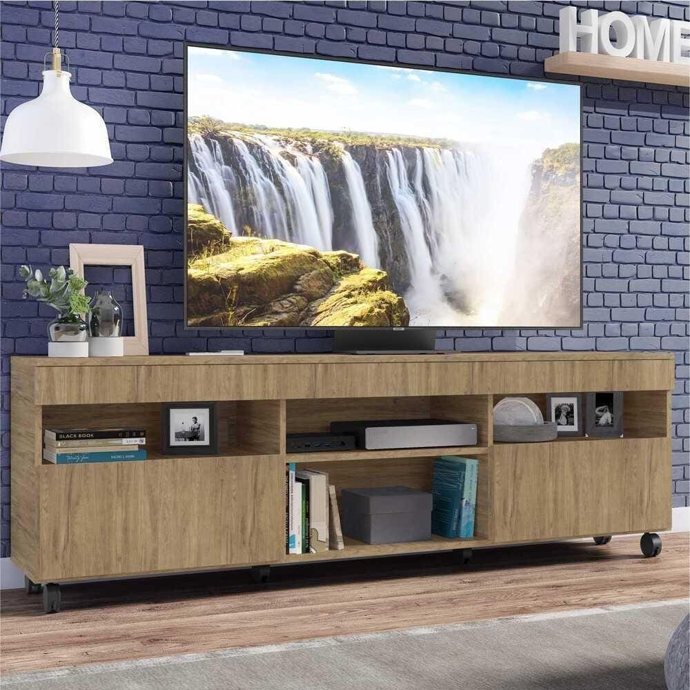 Rack TV 65” com Rodízios e 2 Portas Paris Multimóveis Rustic