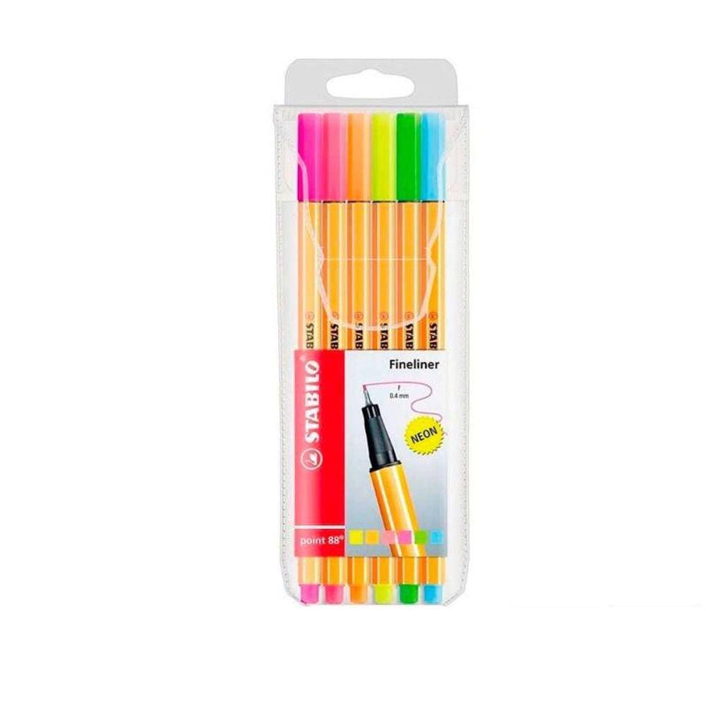 Caneta Stabilo Point 88 0.4 Neon Estojo C/6 Cores