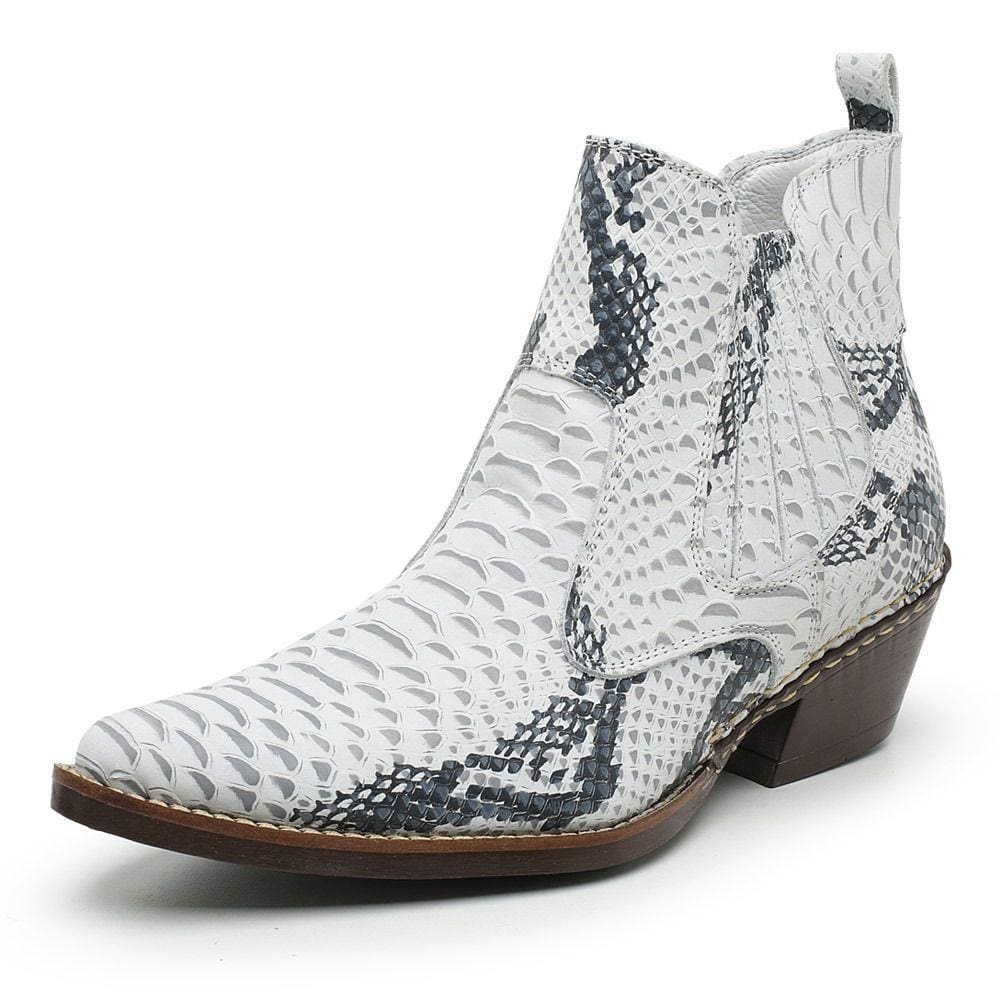 Botina Masculina Bico Fino Anaconda Country JNA SHOES Branca e Preta