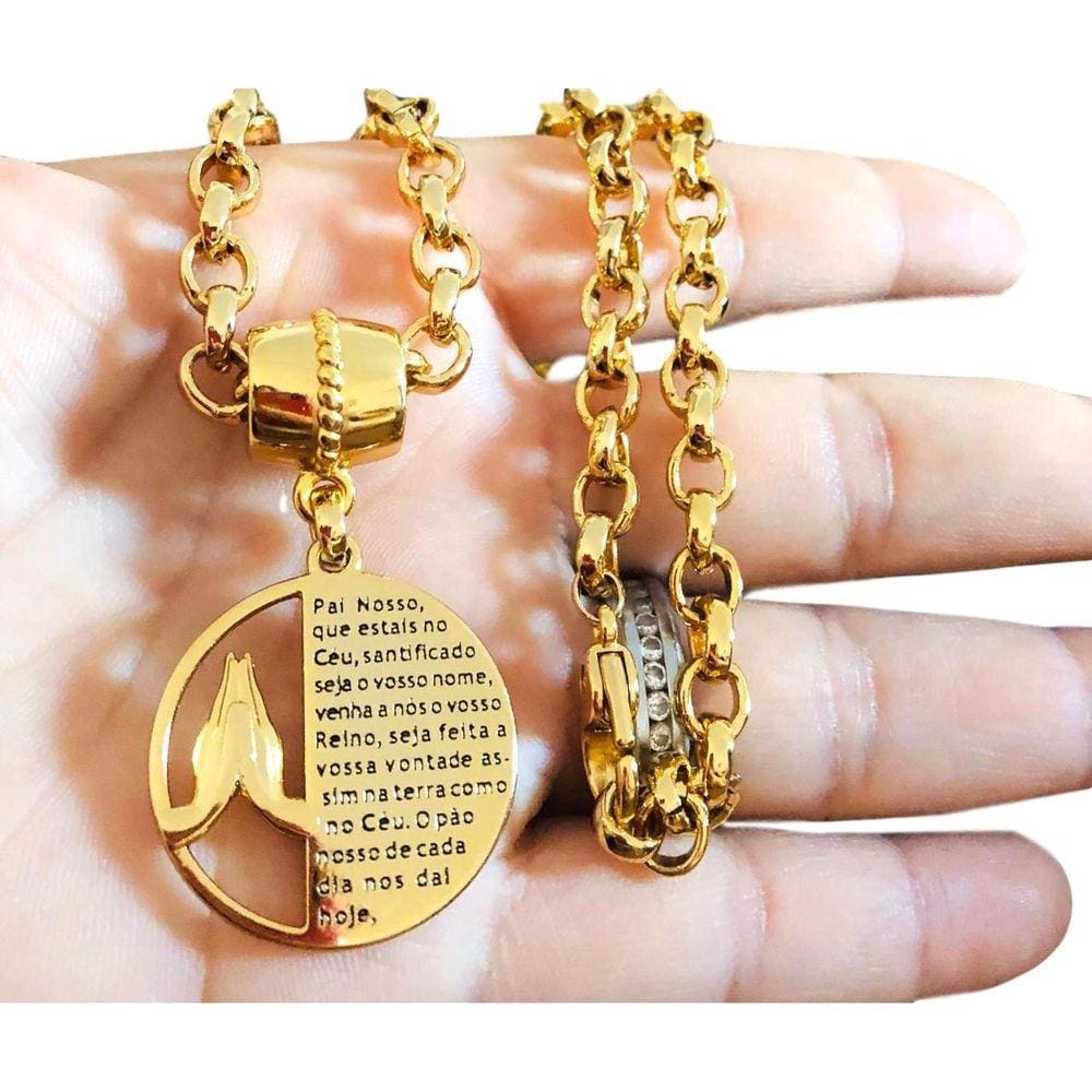 Colar Feminino Oração do Pai Nosso Elo Português Grosso 6mm
