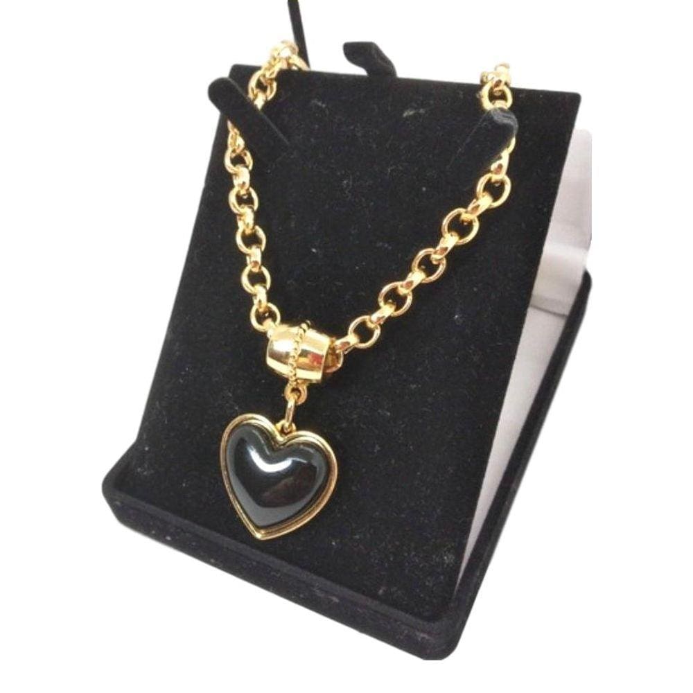 Colar Feminino Coração Preto Elo Português Grosso 6mm
