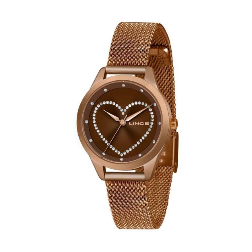 Relógio Feminino Lince Rose Mostrador Com Coração E Pedras