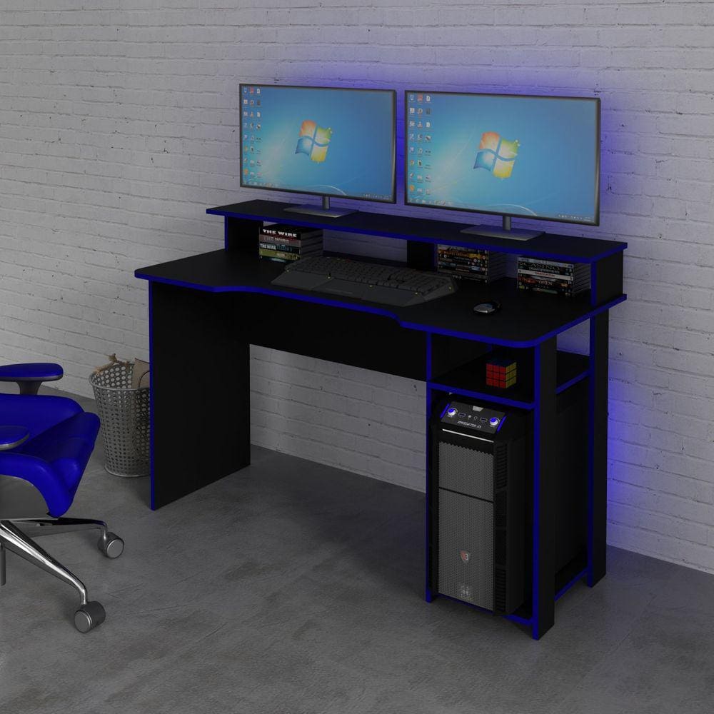 Mesa Gamer Escrivaninha com Porta CPU Tecno Mobili Preto/Azul
