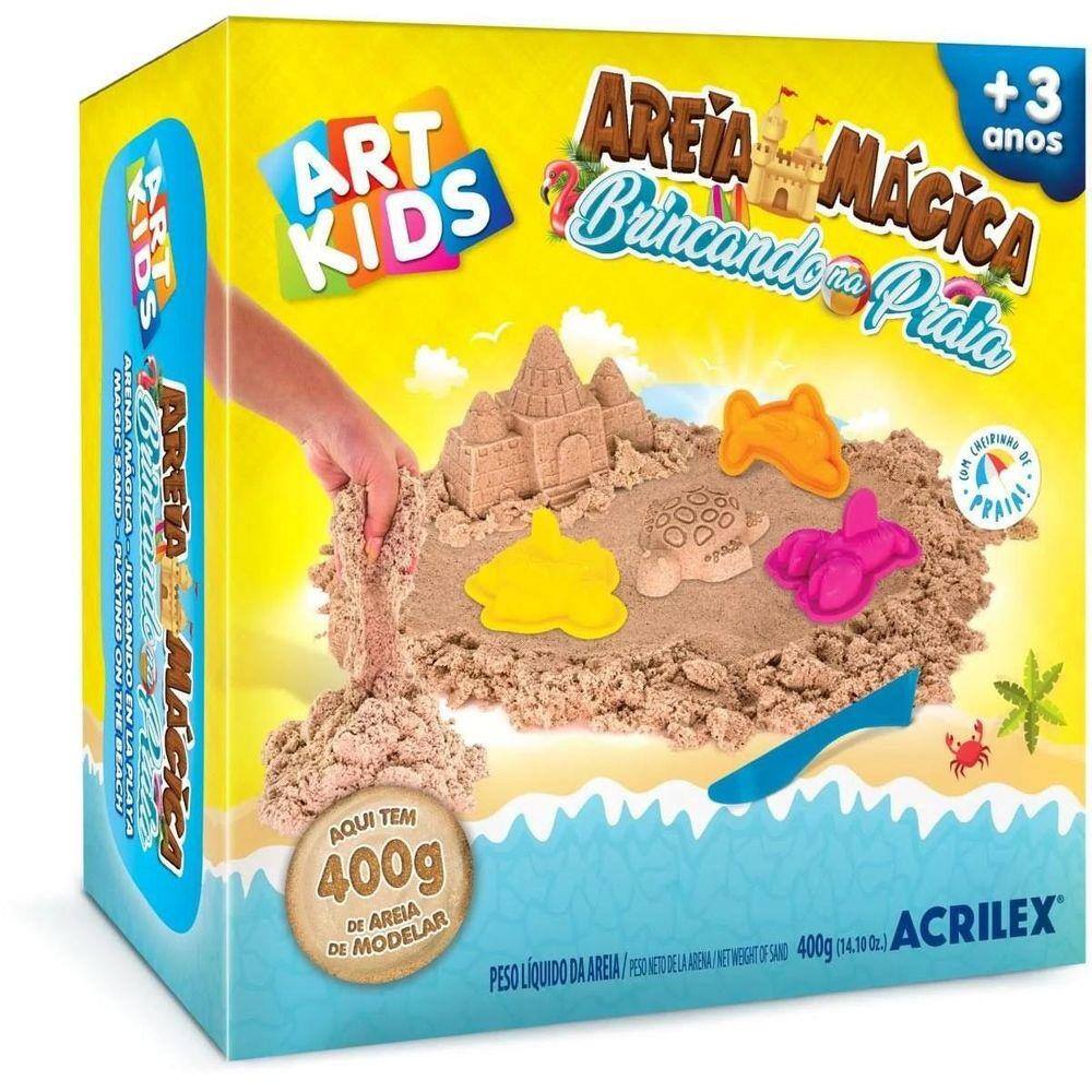 Kit Areia Magica Cinetica Brincando Na Praia 400G - Acrilex