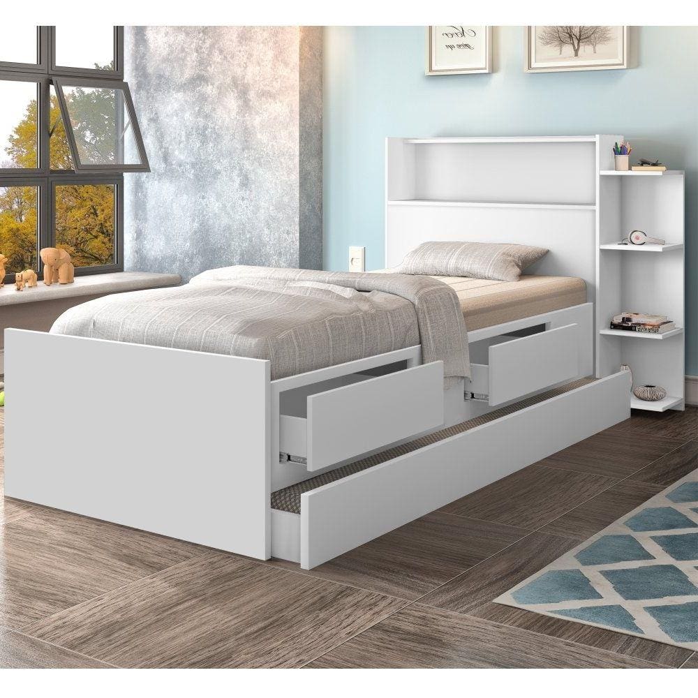 Bicama Solteiro Luna com Baú e Gavetas