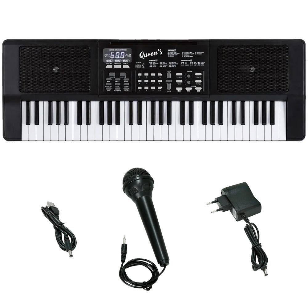 Teclado Iniciante Queens 61 Teclas Com Fonte e Microfone
