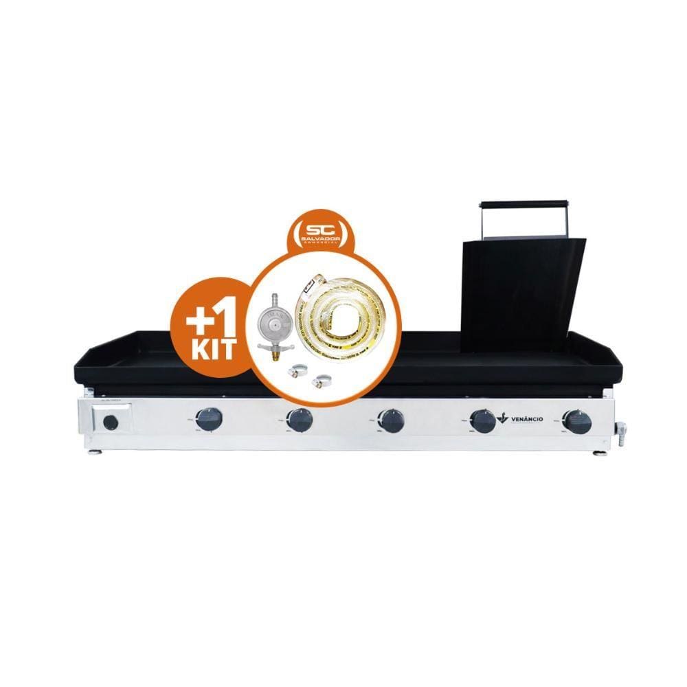 KIT - Chapa Gás Inox 120 cm C120P Com Prensa + Kit Gás - Venâncio