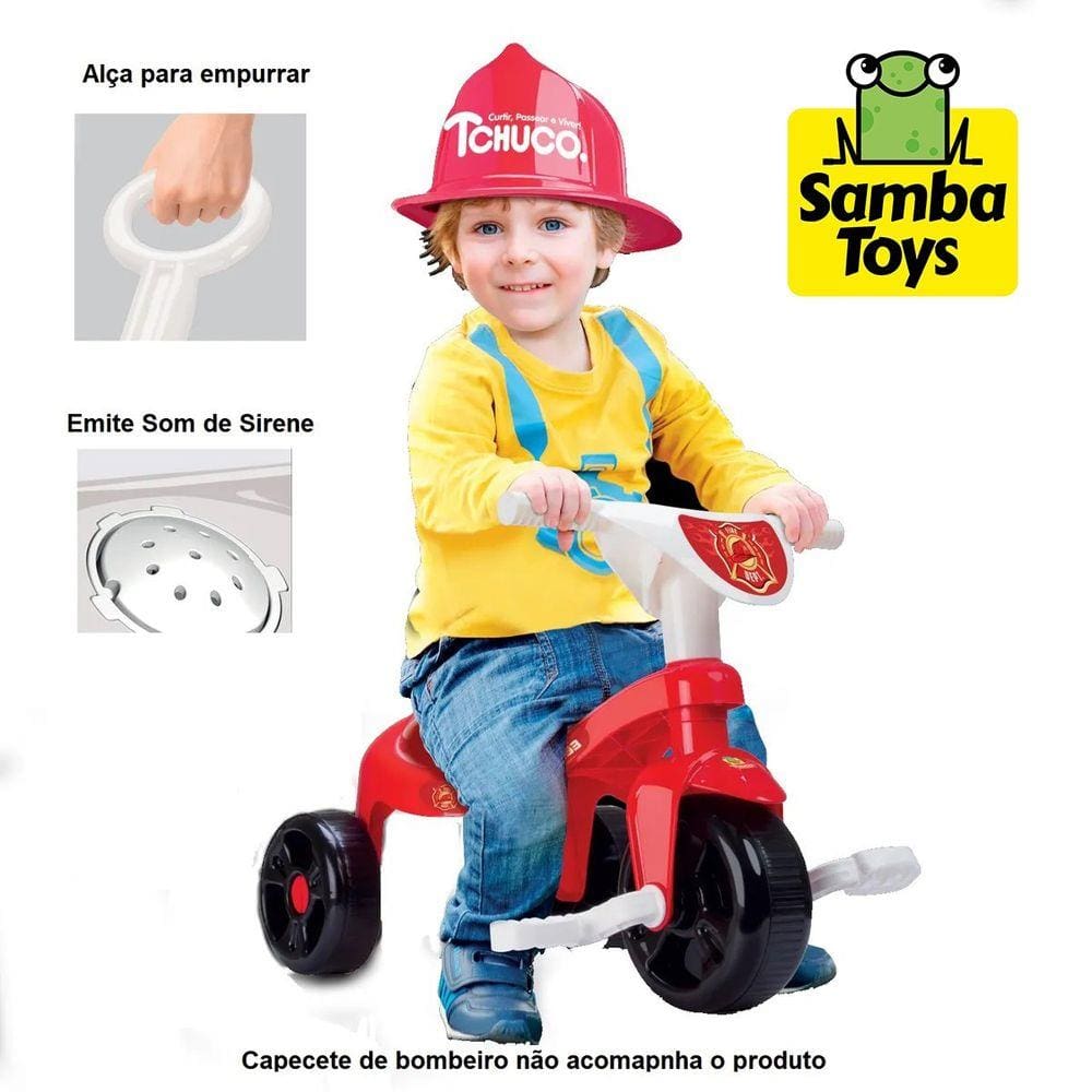 Triciclo Motoca Infantil Menino Bombeiro C/ Som - Samba Toys com o