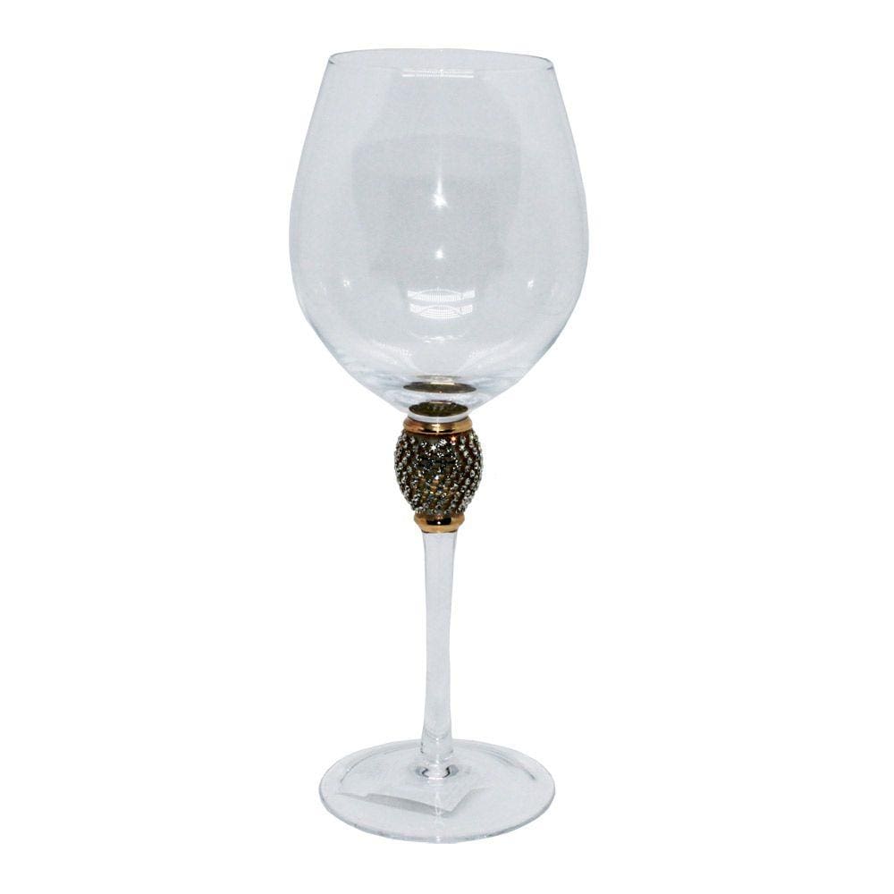 Taça de Vidro para Água com Strass Incolor e Dourado 550ml