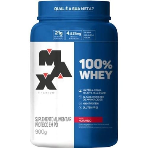 imagem-Whey 100%  Morango 900G Max Titanium