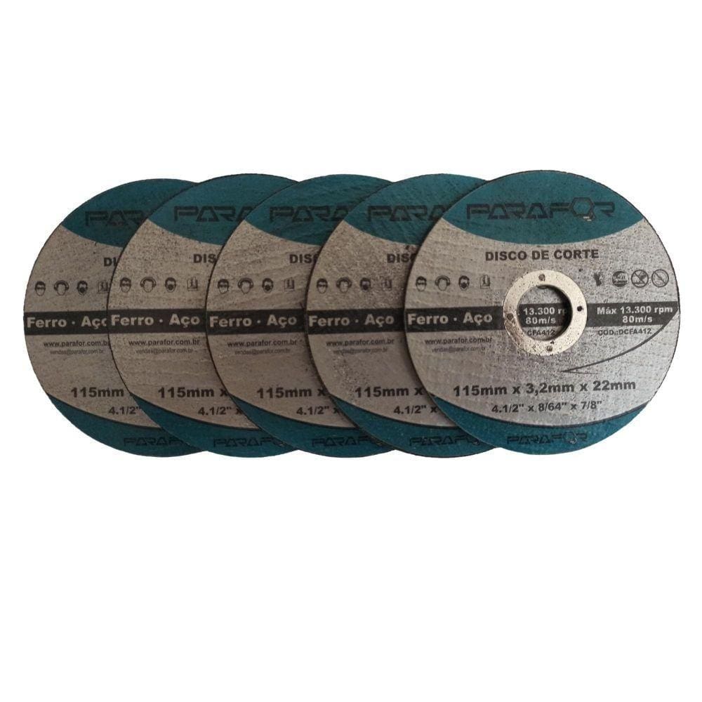 5 Discos de Corte Ferro e Aço 4.1/2 X 7/8