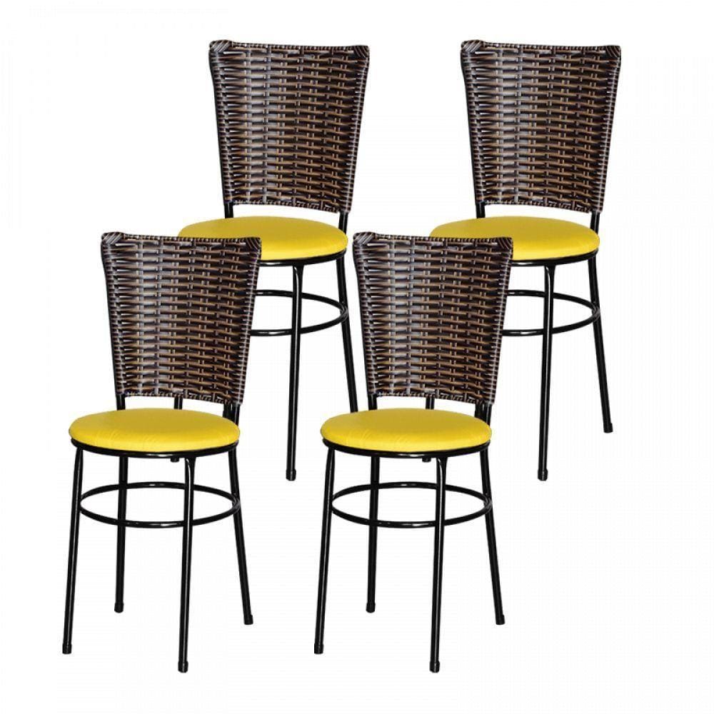 4 Cadeiras Pretas Para Cozinha Hawai Cappuccino Amarelo