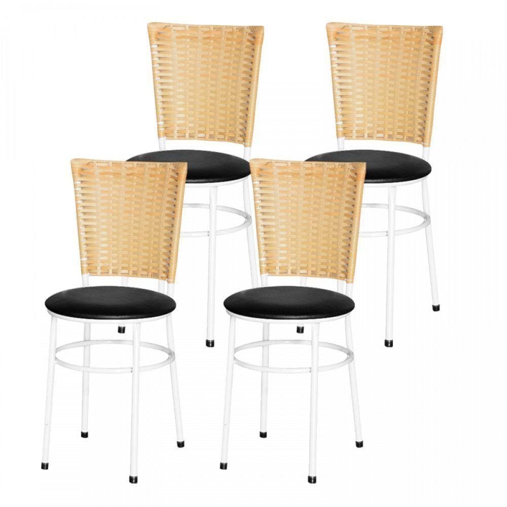 4 Cadeiras Brancas Para Cozinha Hawai Palha Cor: Preto