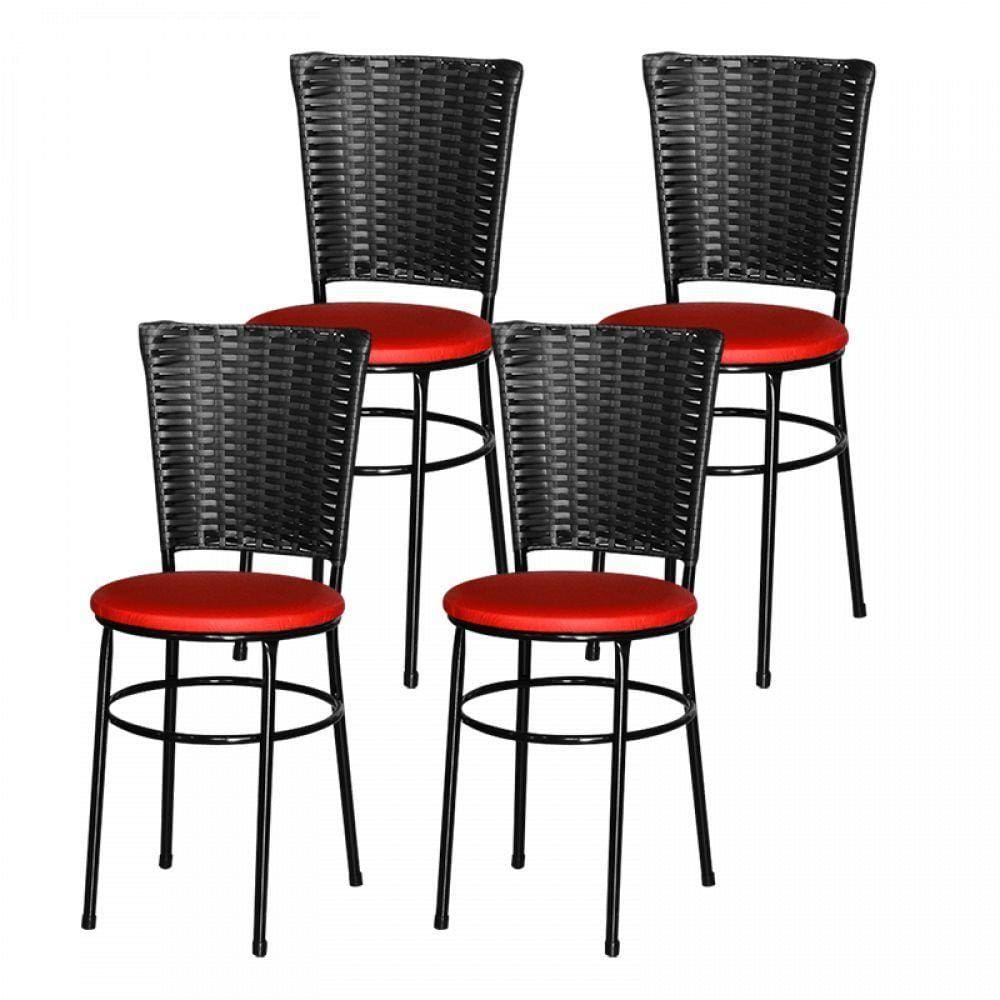 4 Cadeiras Pretas Para Cozinha Hawai Preta Vermelho