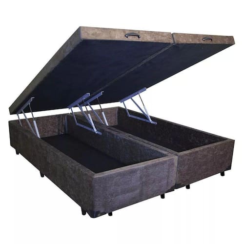 imagem-Base Cama Box Baú Bipartido Casal Suede Marrom 43x138x188