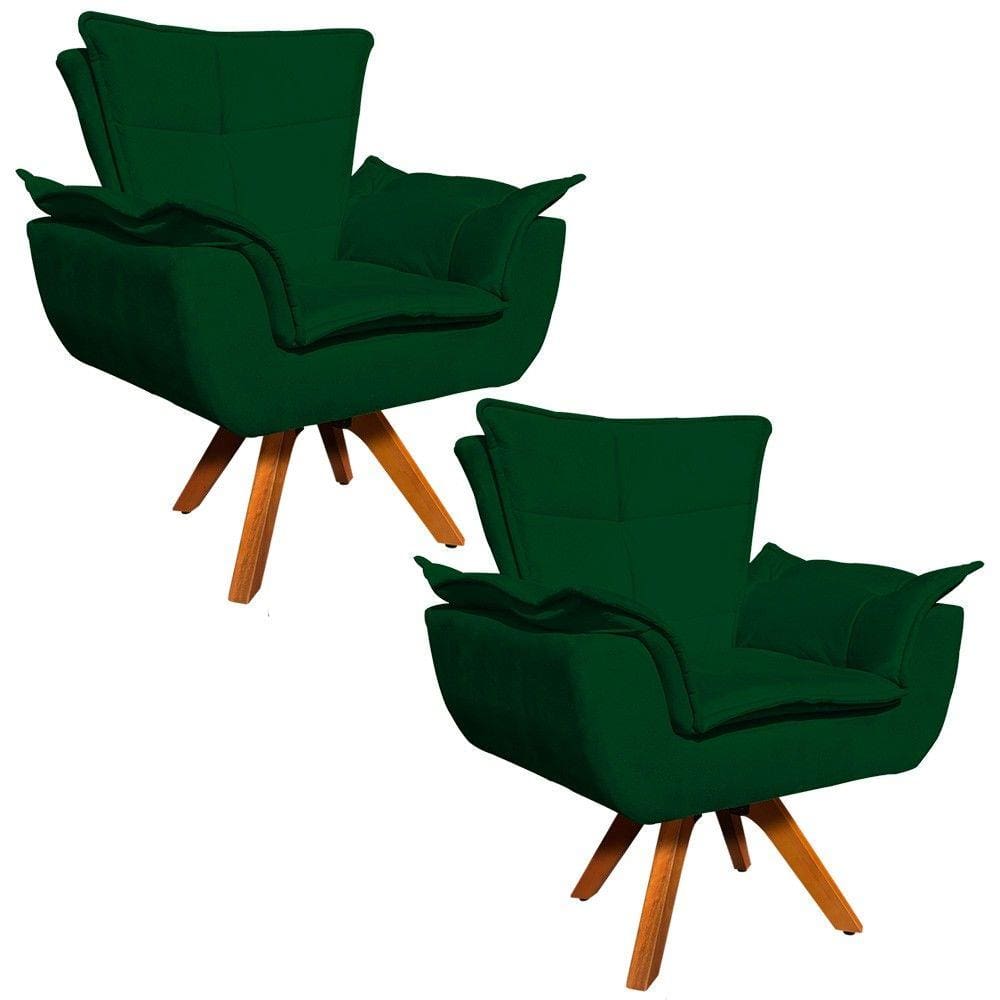 Kit 02 Poltronas Giratória Opala Suede Base Madeira D`Rossi