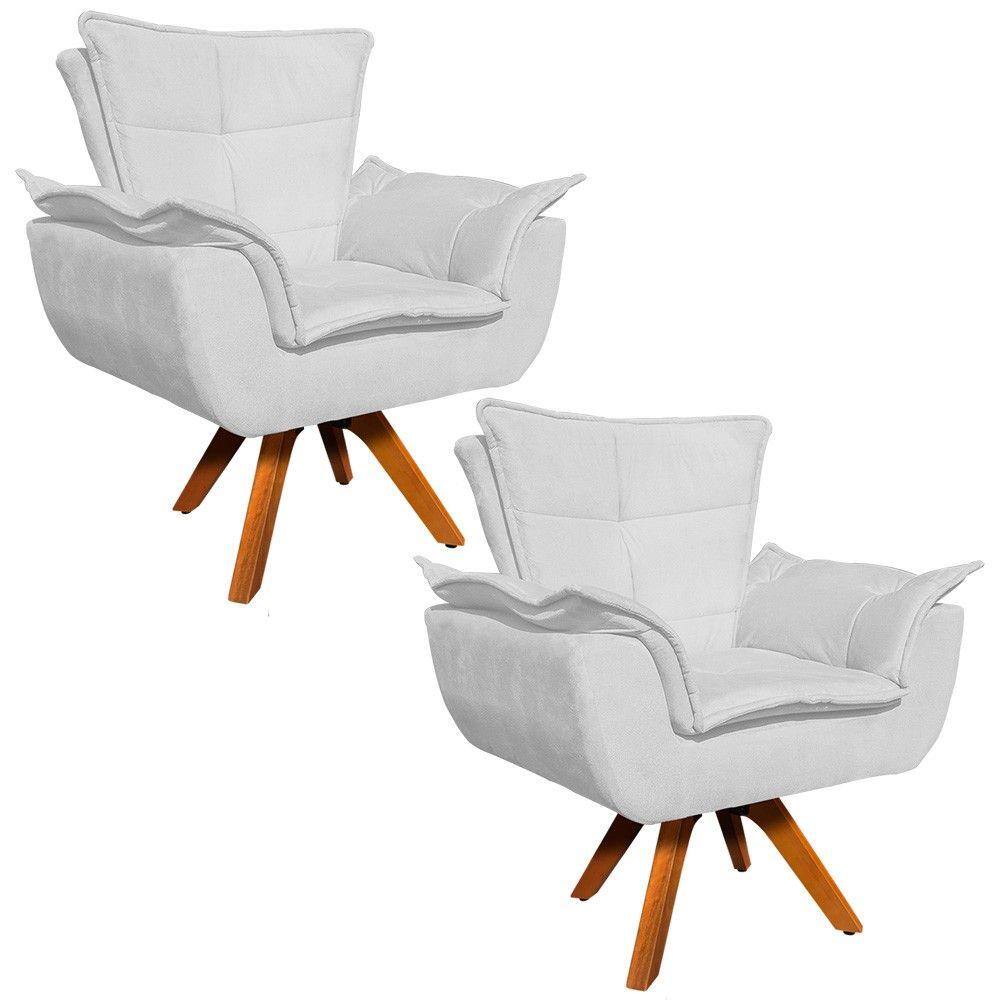 Kit 02 Poltronas Giratória Opala Suede Base Madeira D`Rossi