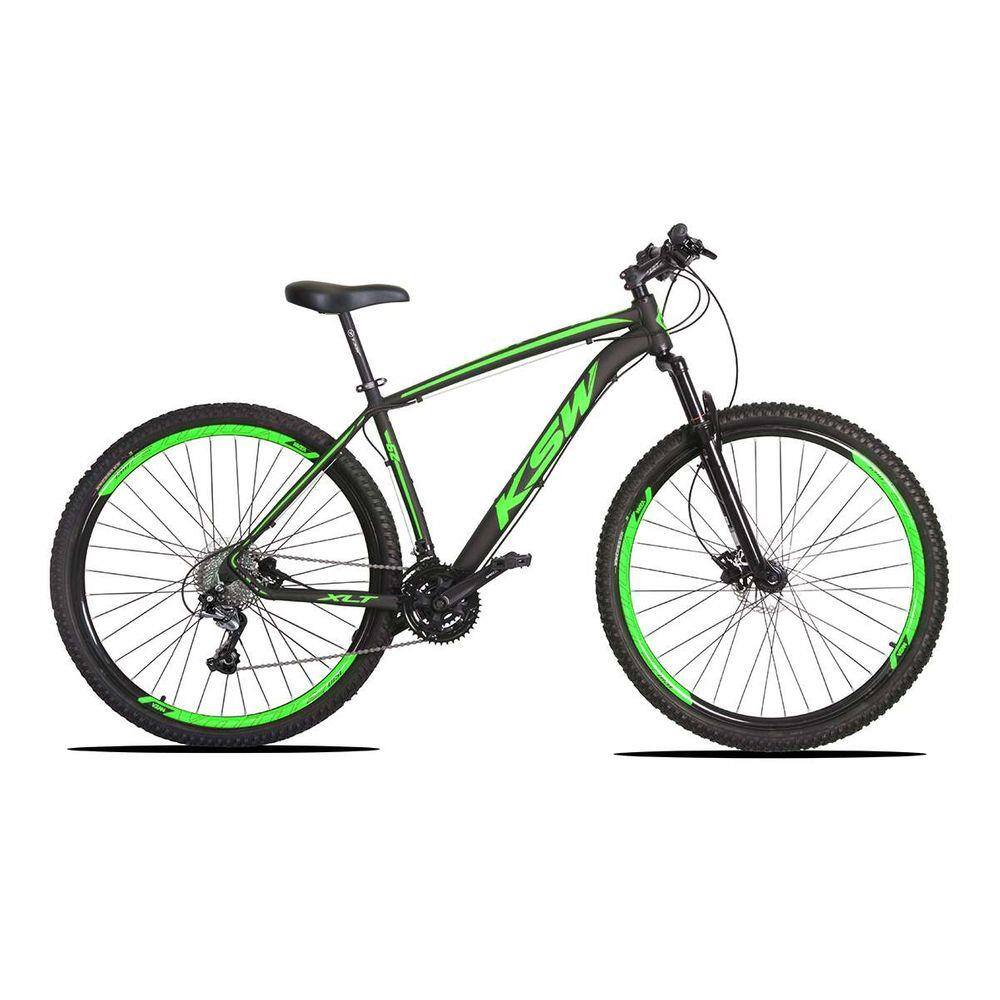 Bicicleta Aro 29 KSW XLT 27v Hidráulico K7 e Trava Preto com Verde 21