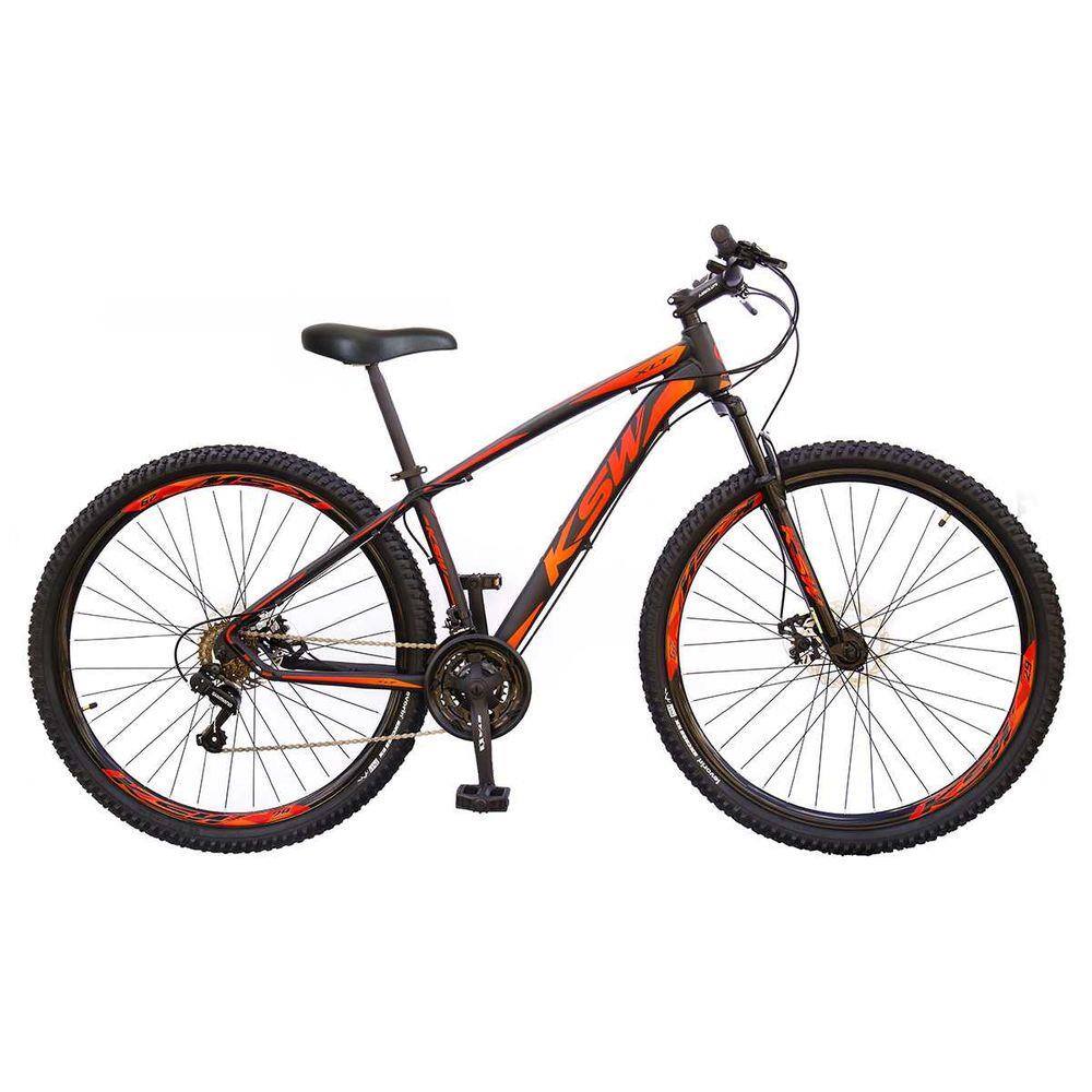 Bicicleta Aro 29 KSW XLT 2020 21v Freio a Disco Preto com Vermelho e Laranja 17