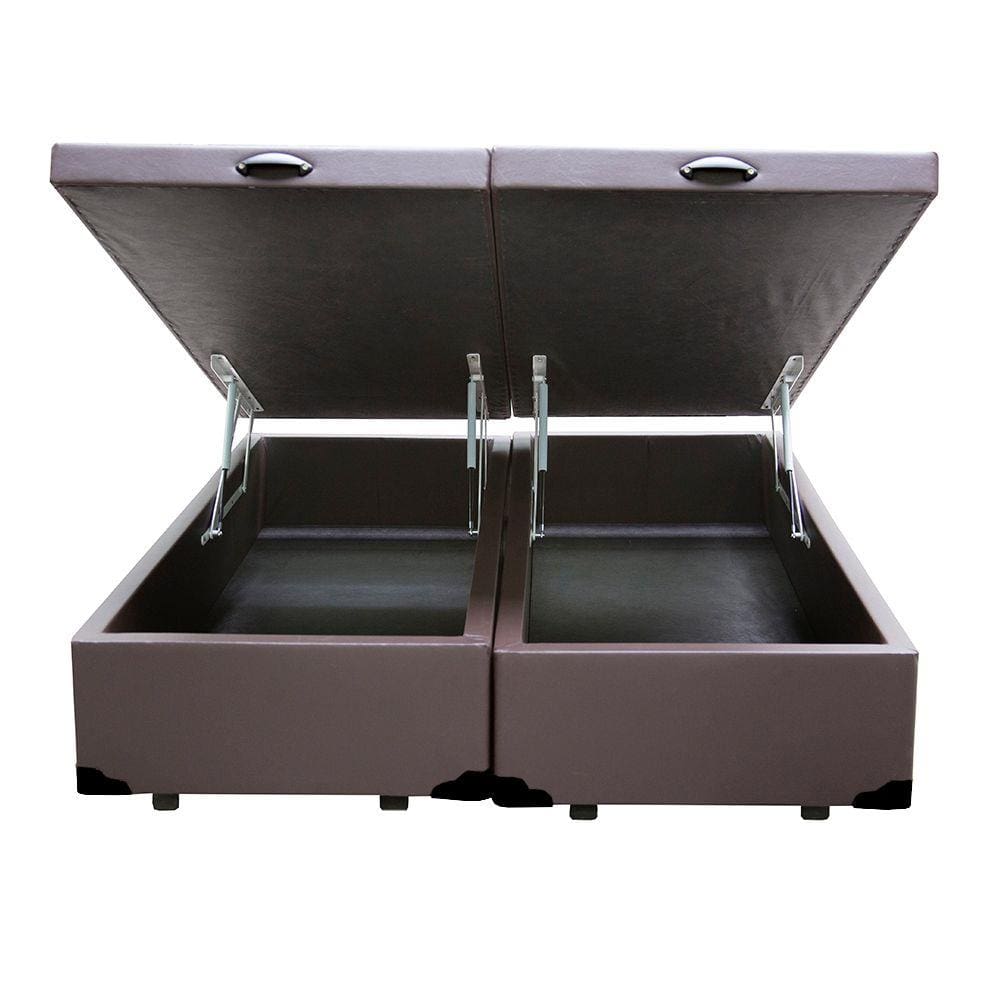 Base Box Baú Queen Bipartido Belos Sonhos Sintético Marrom 41x158x198