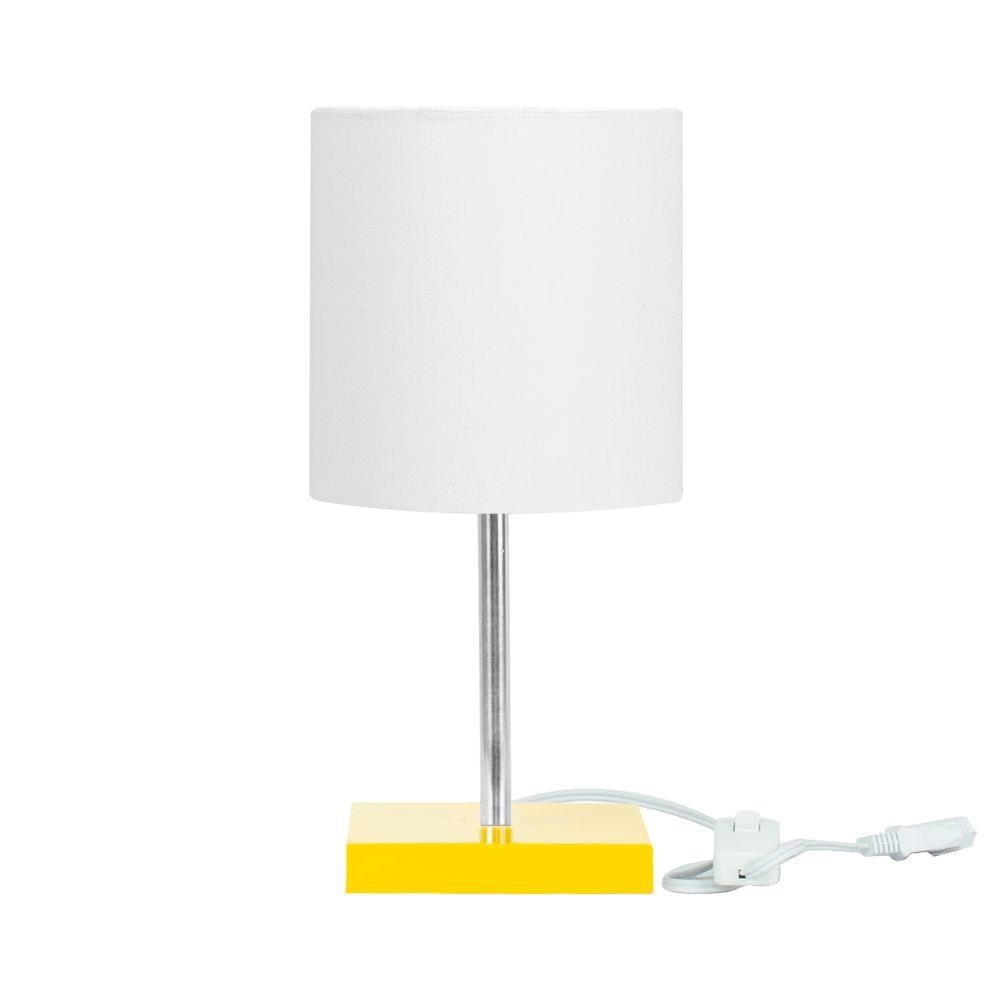 Abajur Eros Cilindrico Branco Base Amarela Quadrada