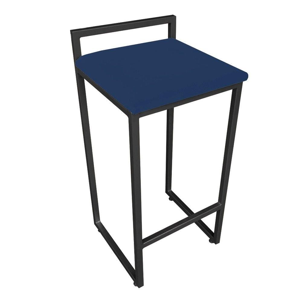 Banqueta Pietra Suede Azul Marinho Base Preto D`Rossi