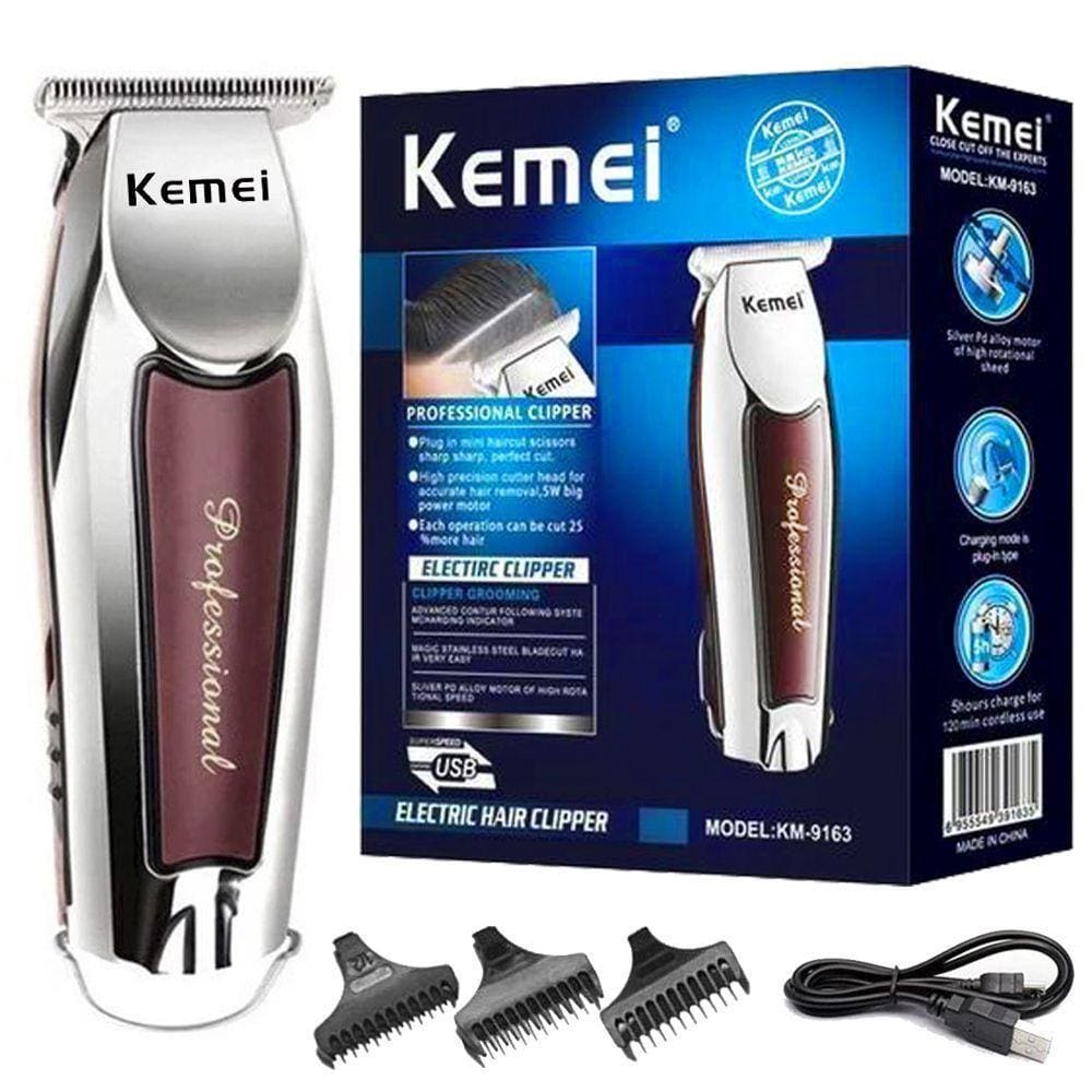 Maquina de Acabamento Kemei Cabelo Barba KM-9163 3 Pentes Portatil -Bivolt