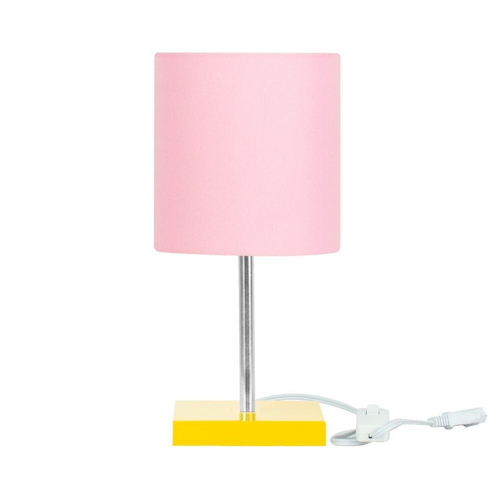 Abajur Eros Cilindrico Rosa Base Amarela Quadrada