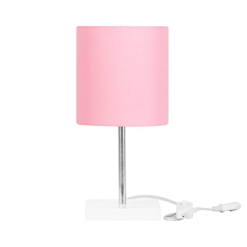 Abajur Eros Cilindrico Rosa Base Branco Quadrada