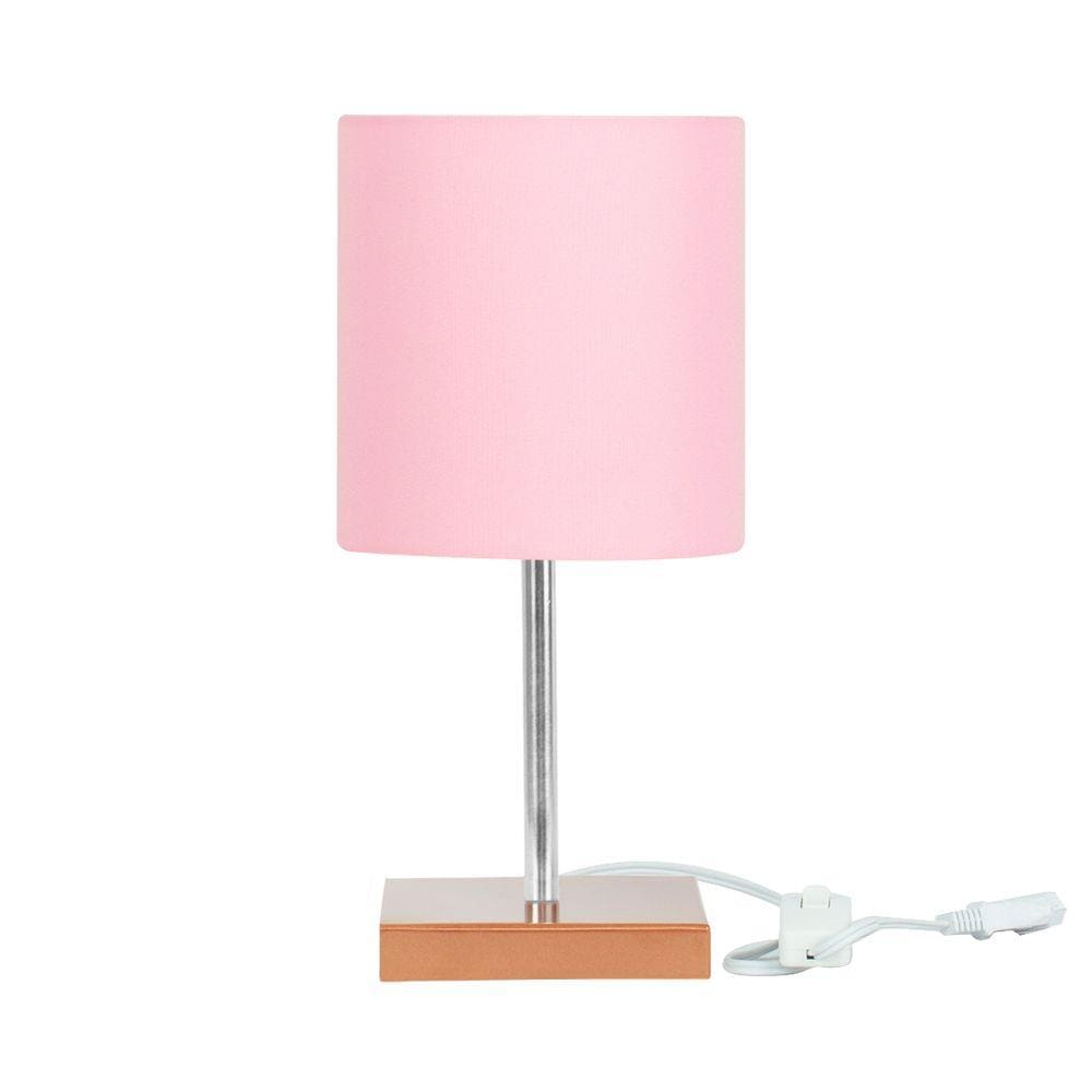 Abajur Eros Cilindrico Rosa Base Cobre Quadrada