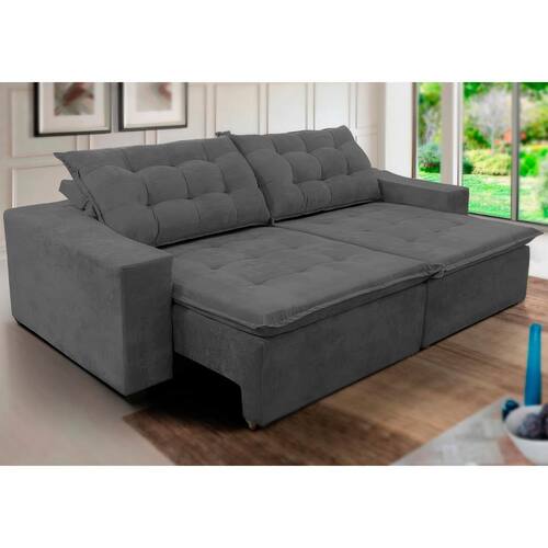 Sofá Amazonas 290cm Retrátil com Molas Cinza WS Extra